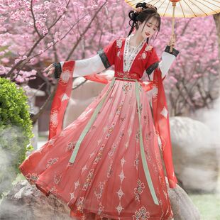 汉服女新款中国风超仙飘逸唐制半臂齐腰女褶裙古装春秋复古襦裙潮-阿里巴巴