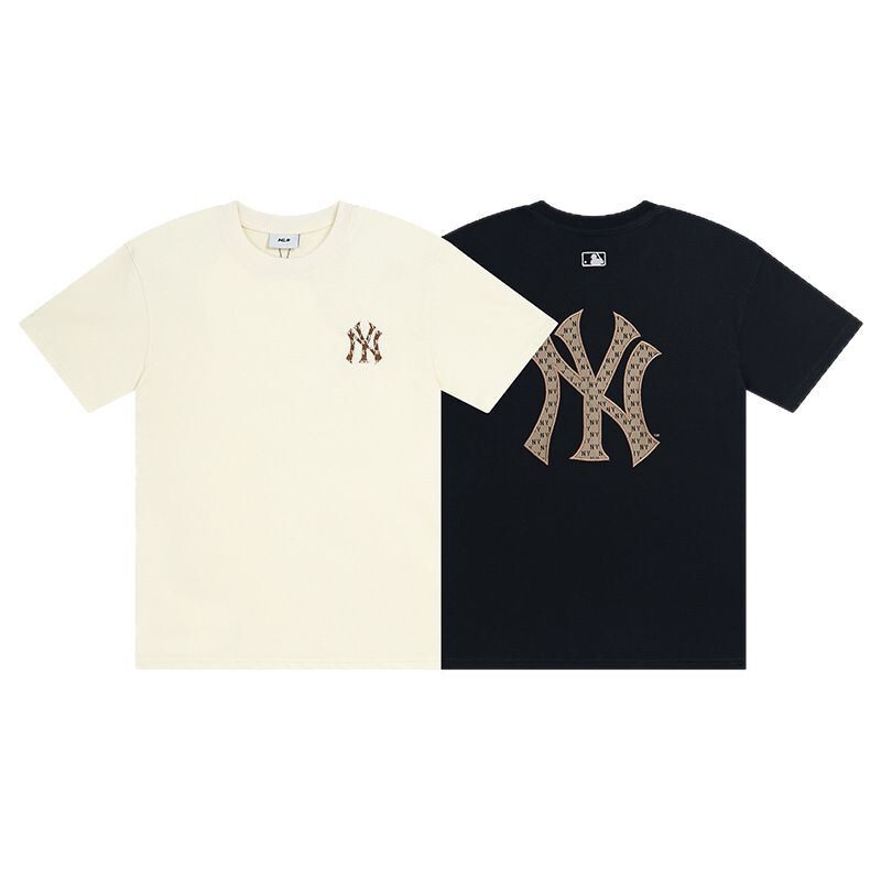 高バージョン.MLB レトロ老眼トレンドカップル春夏同スタイルラウンドネック刺繍万能ルーズ半袖Tシャツ|undefined