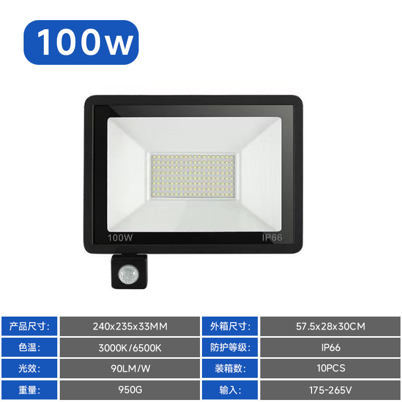 LED 投光器屋外防水中庭赤外線人体誘導投光器 100 ワット小さなリンゴ誘導投光器|undefined
