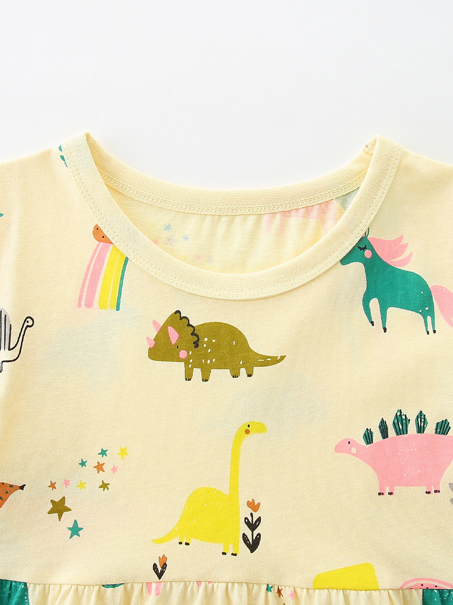 26 prendas de vestir infantiles de verano, faldas para niños, vestidos de niña de manga corta con cuello redondo de estilo europeo y americano, faldas de princesa para niños con estampado de moda