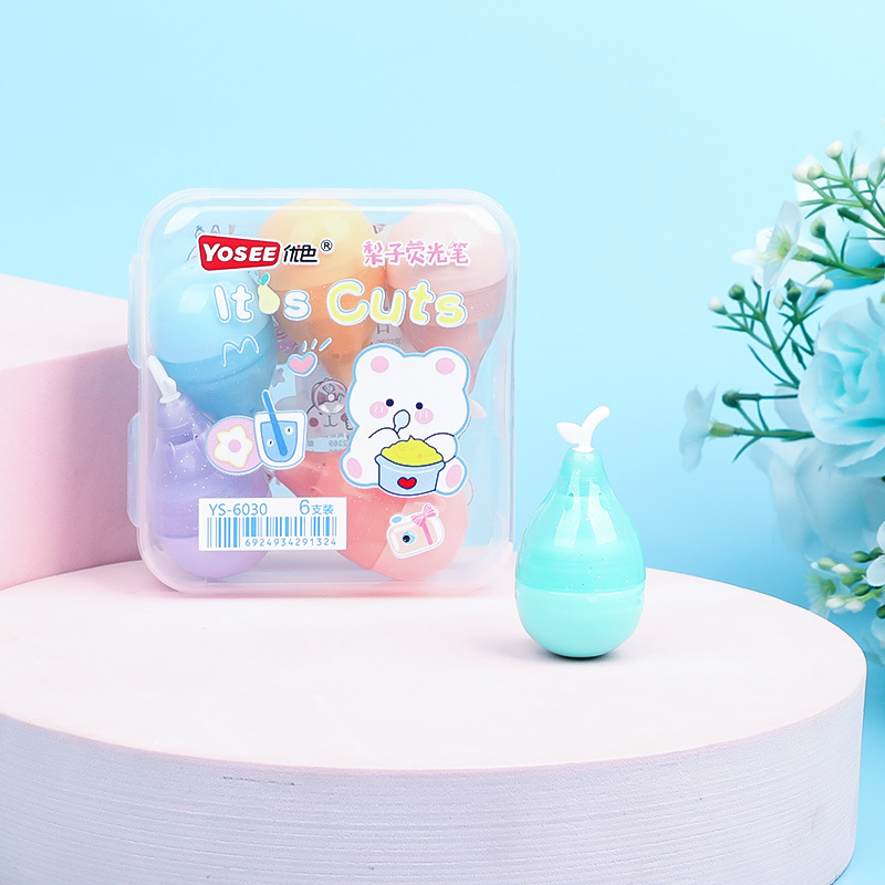 6030 PEAR highlighter estudiante diario pluma marcador lindo etiqueta engomada de la historieta DIY regalo forma highlighter