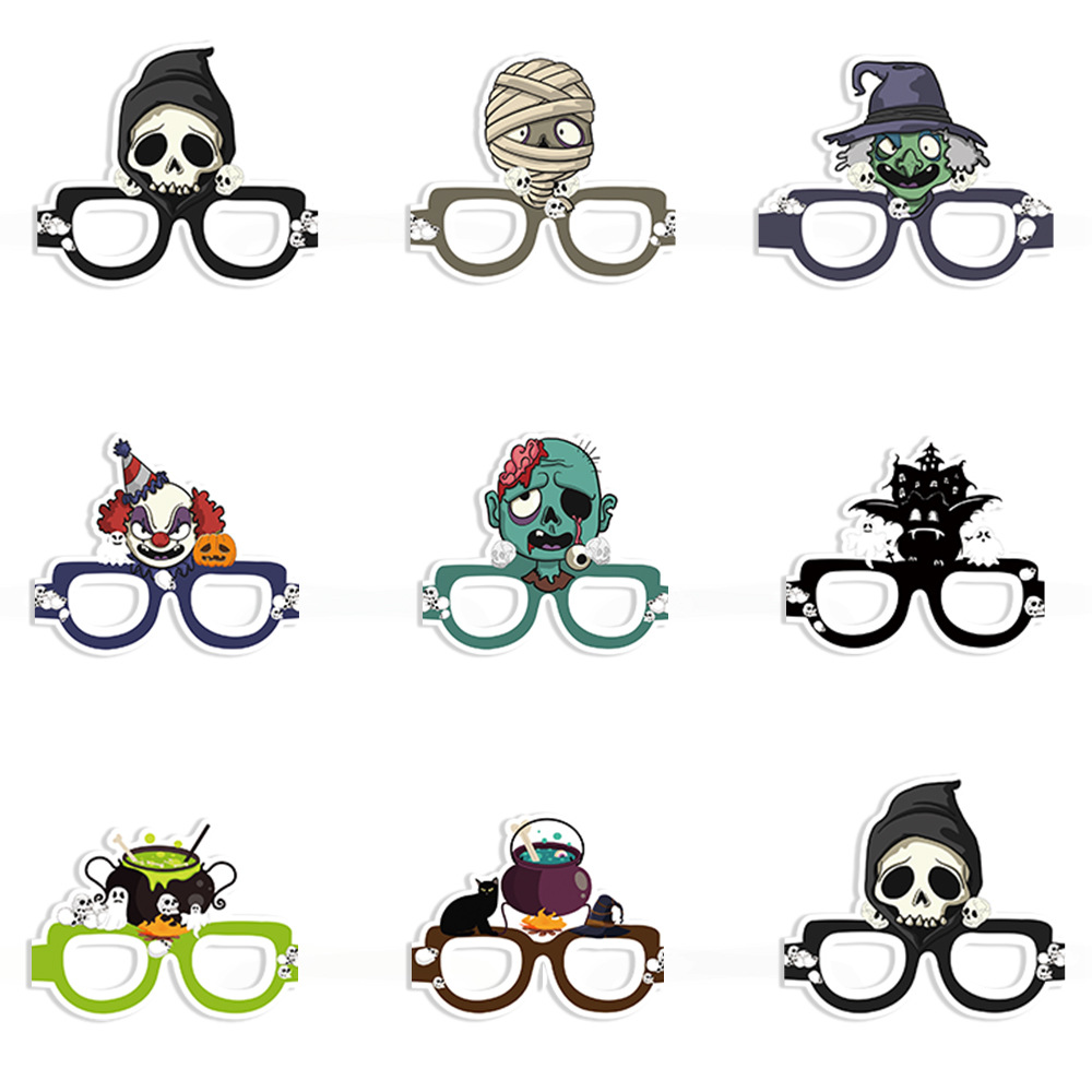Transfronterizo nuevo Halloween gafas de papel niños adultos fantasma Festival de fiesta de vestir accesorios cráneo bruja gafas marco