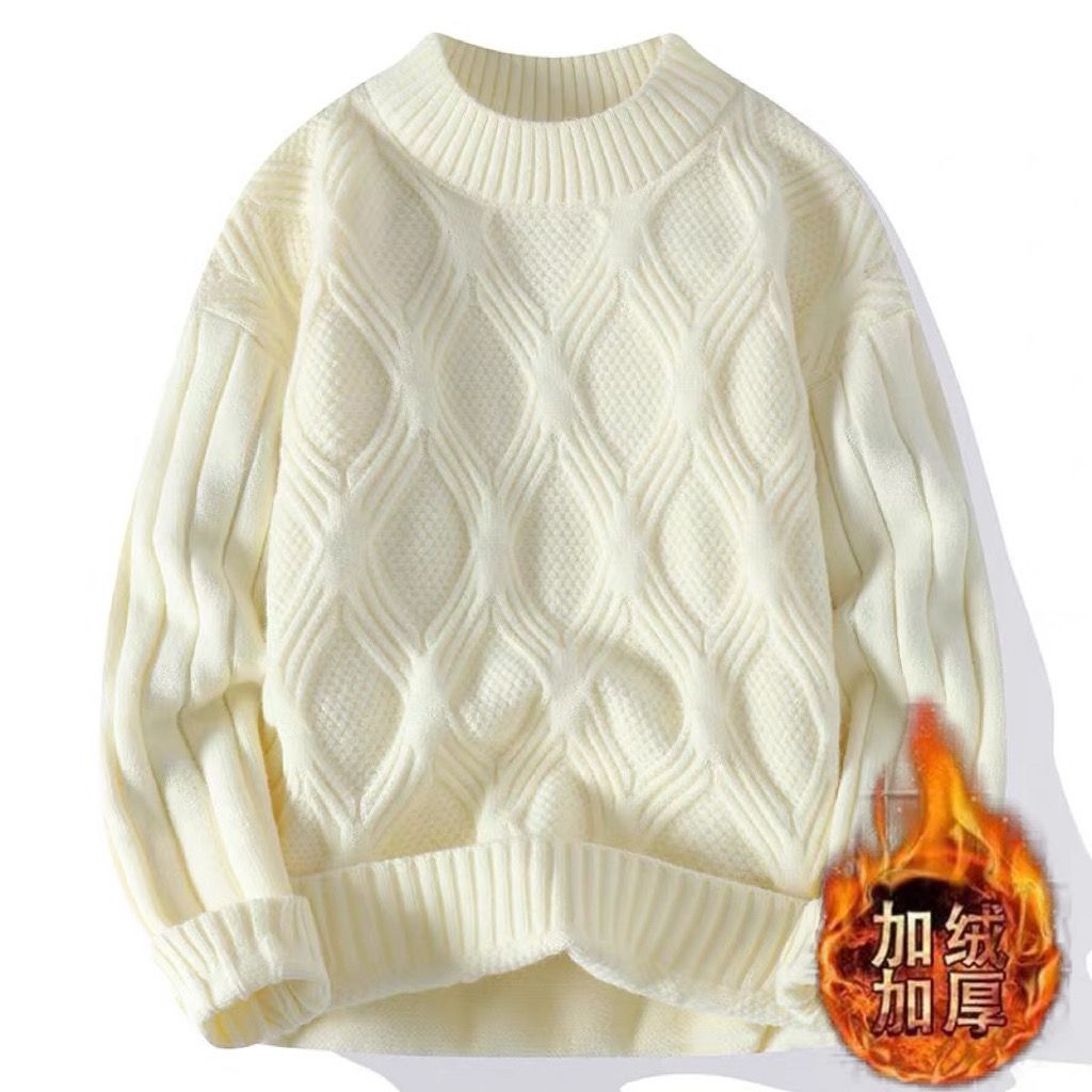 高档毛衣秋冬季新款加厚潮流宽松毛线衣青少年保暖扭花打底针织衫