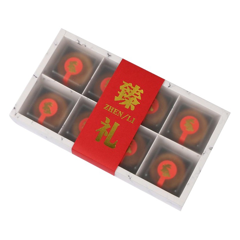 Caja de papel Kraft Caja de embalaje de pastel de luna de medio Otoño de 8 piezas caja de pastel de Luna simple caja de pastel de Luna transparente esmerilado caja crujiente de yema de huevo Venta Directa