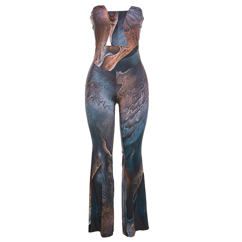 Women's Party Bar Streetwear Color Block Full Length Printing Backless Casual Pants Jumpsuits display picture 14