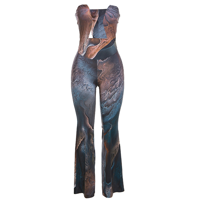 Women Clothing Autumn Winter Sexy Tube Top Backless Abstract Printing High Waist Long Jumpsuit 17 Women Clothing Autumn Winter Sexy Tube Top Backless Abstract Printing High Waist Long Jumpsuit