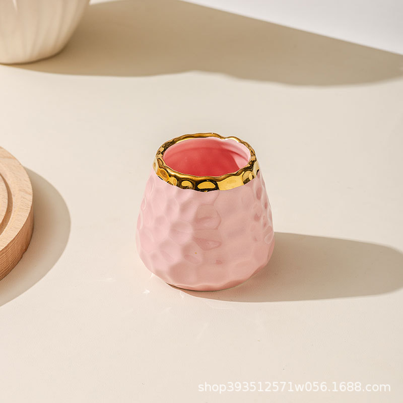 핑크 황금 가장자리 세라믹 항아리 싱글