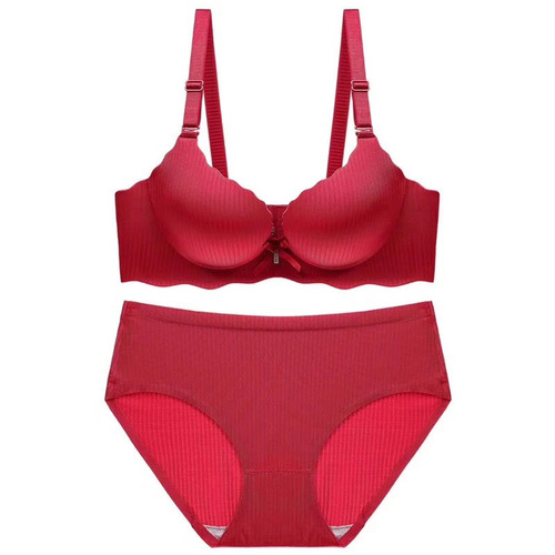 Red underwear in the year of birth, thick cup, small breasts, push-up bra, no wire bra, sexy bow glossy seamless underwear