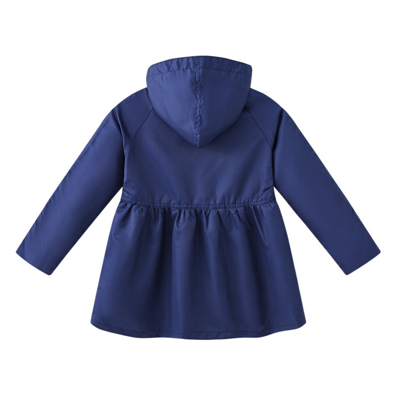 Gabardina de botón de color sólido para niñas de primavera y otoño con capucha casual cintura ajustada estilo coreano estilo occidental clásico gabardina para niños medianos y grandes