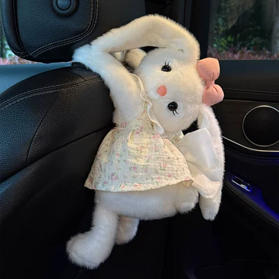 Car tissue box/set plush rabbit doll for women - floral-dress-and-white-tissue-box