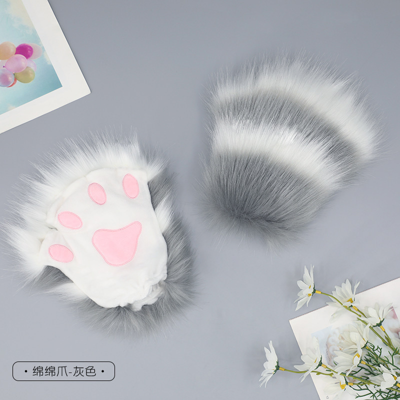 代装手作りぬいぐるみLolita獣耳獣爪アクセサリーソフト萌え妹猫娘INS猫爪半指手袋|undefined