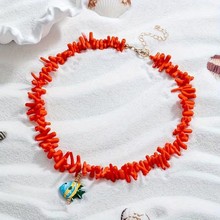 跨境沙滩海洋风项链轻奢小众陶瓷鱼吊坠珊瑚串珠女挂脖配饰锁骨链