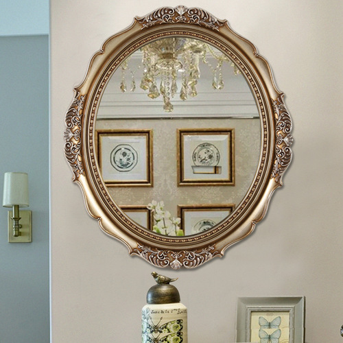  New European-style Bathroom Mirror, American-style Entrance Wall-mounted Decorative Mirror, PU Retro Women's Vanity Bathroom Mirror