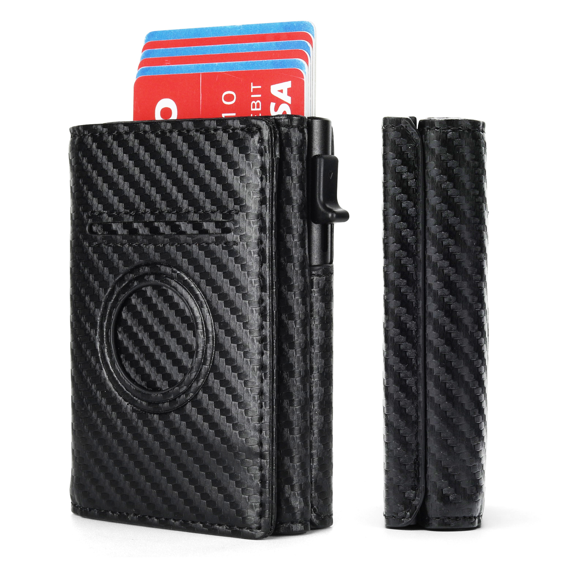 Cartera de tres pliegues multifunción transfronteriza para hombre caja de tarjeta con tapa magnética para hombre Cartera de cuero para hombre con cepillo antirrobo RFID