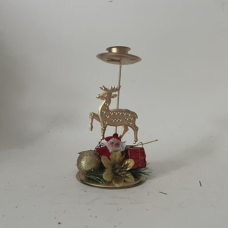 亚马逊新品金色铁艺烛台小鹿雪花五角星圣诞老人烛台橱窗桌面摆件|undefined