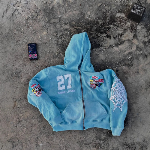 New European Leisure Zip Y2K Hoodie with American Trend Letter 3D Print Pullover Hooded Sweatshirt