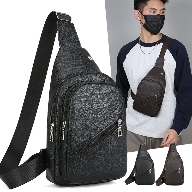 Cross-Border New Style Simple Men's Chest Bag, Casual and Fashionable Multi-Pocket Waterproof Shoulder Bag, Versatile for Outdoor Use and Commuting