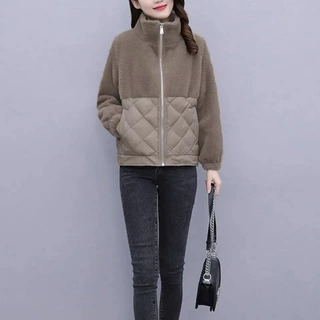 时尚短款拼接外套女2024年秋季新款小香风宽松显瘦加厚百搭棉服潮