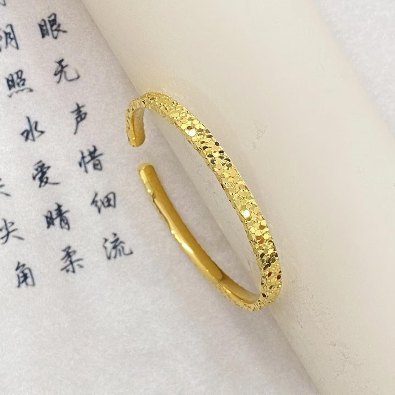古法沙金素圈手镯龙跃凤鸣满天星碎冰冰爆款手镯送礼物轻奢潮流简|undefined