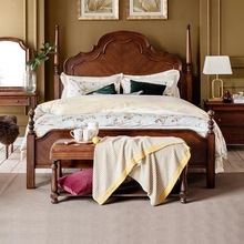 美式實木床 輕奢家具床香檳金復古做舊簡約1.8米雙人床主卧婚床