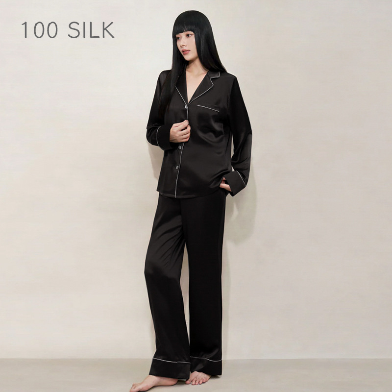 Holiday Gift Silk Pajamas, Summer Thin Style Women's High-End Set, 100% Mulberry Silk with Chest Pads, Home Wear Holiday Gift Silk Pajamas, Summer Thin Style Women's High-End Set, 100% Mulberry Silk with Chest Pads, Home Wear