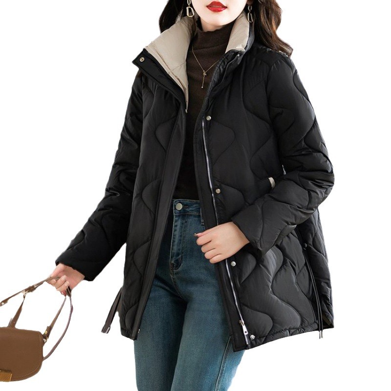 Invierno nuevo abrigo de algodón de pluma para mujeres largo estilo de cuello coreano suelto de madres de mediana edad abrigo de algodón simple ocio