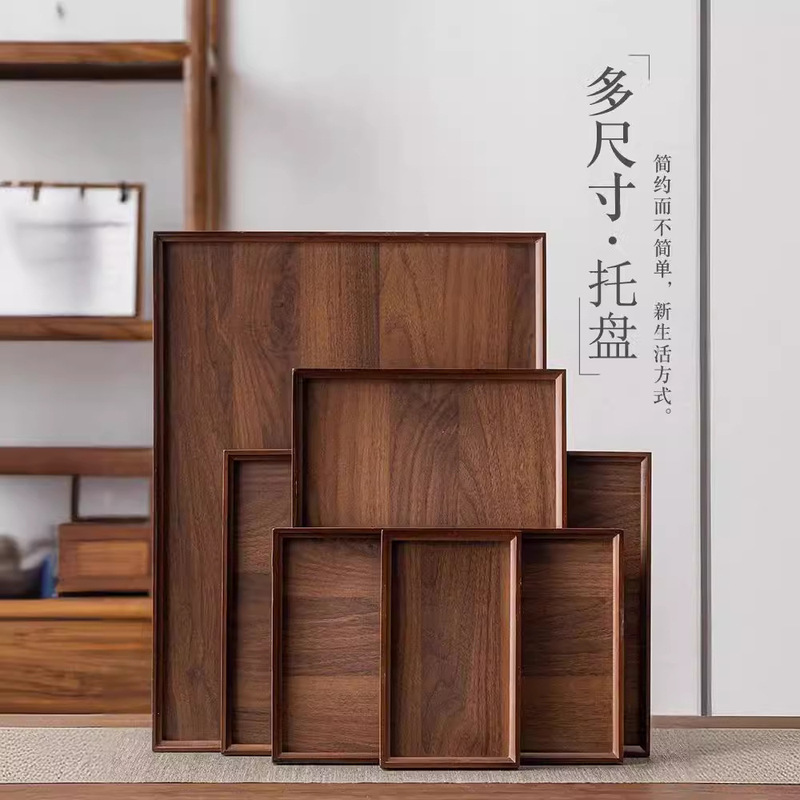 New Chinese Bamboo Wooden Rectangular Dining Home Commercial Tea Coffee Breakfast Snacks Dried Fruit Simple Tray