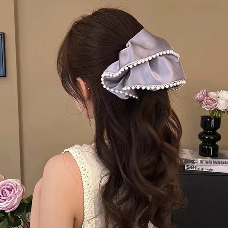 purple pearl satin large intestine hair band for women 2025 new high-grade oversized hair accessories tie hair french hair rope