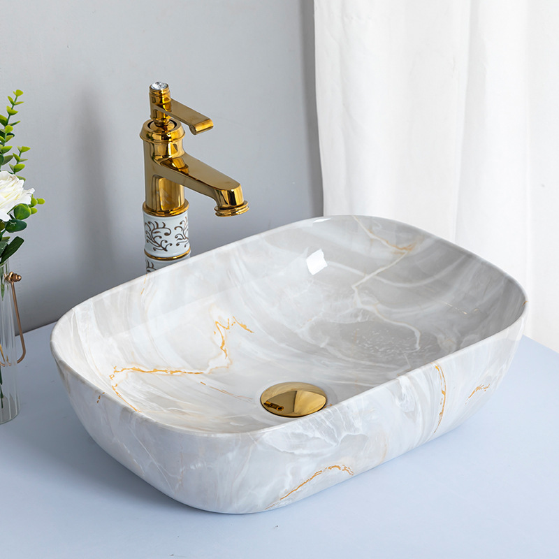 Lavabo de cerámica patrón de mármol Cuenca Superior lavabo de alta gama estilo europeo luz estilo de lujo Hotel ingeniería arte cuenca