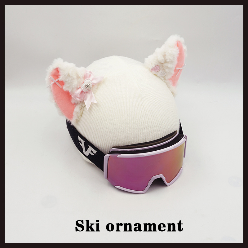 3D Big Ear White Pink Ski Hat Snowboard Universal Helmet Cover