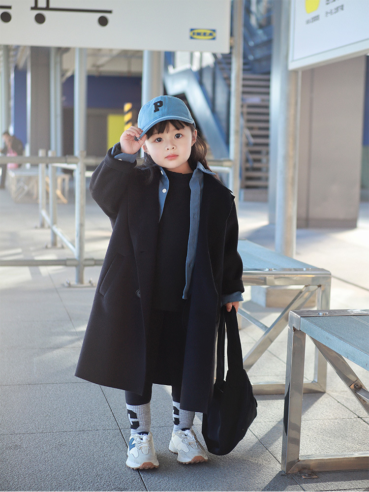 Girls' Double-sided Tweed Coat Winter Children's Trenchcoat Elegant Woolen Coat Mid-long Trendy Woolen Coat for Big Children