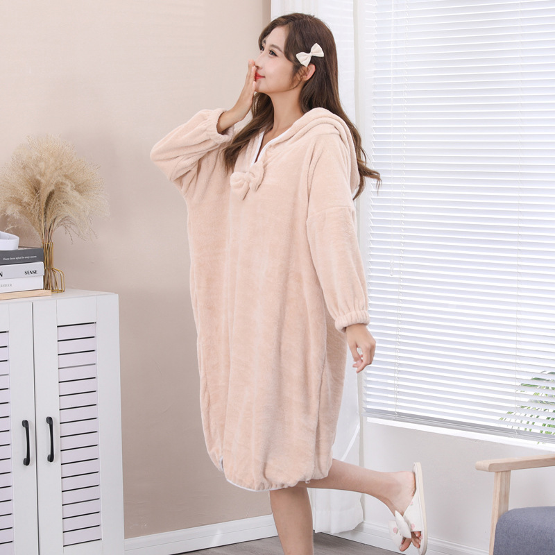 Coral vello vestido de baño largo vestido de baño mujer encapuchado vestido de baño hotel de ocio rápido secado al por mayor