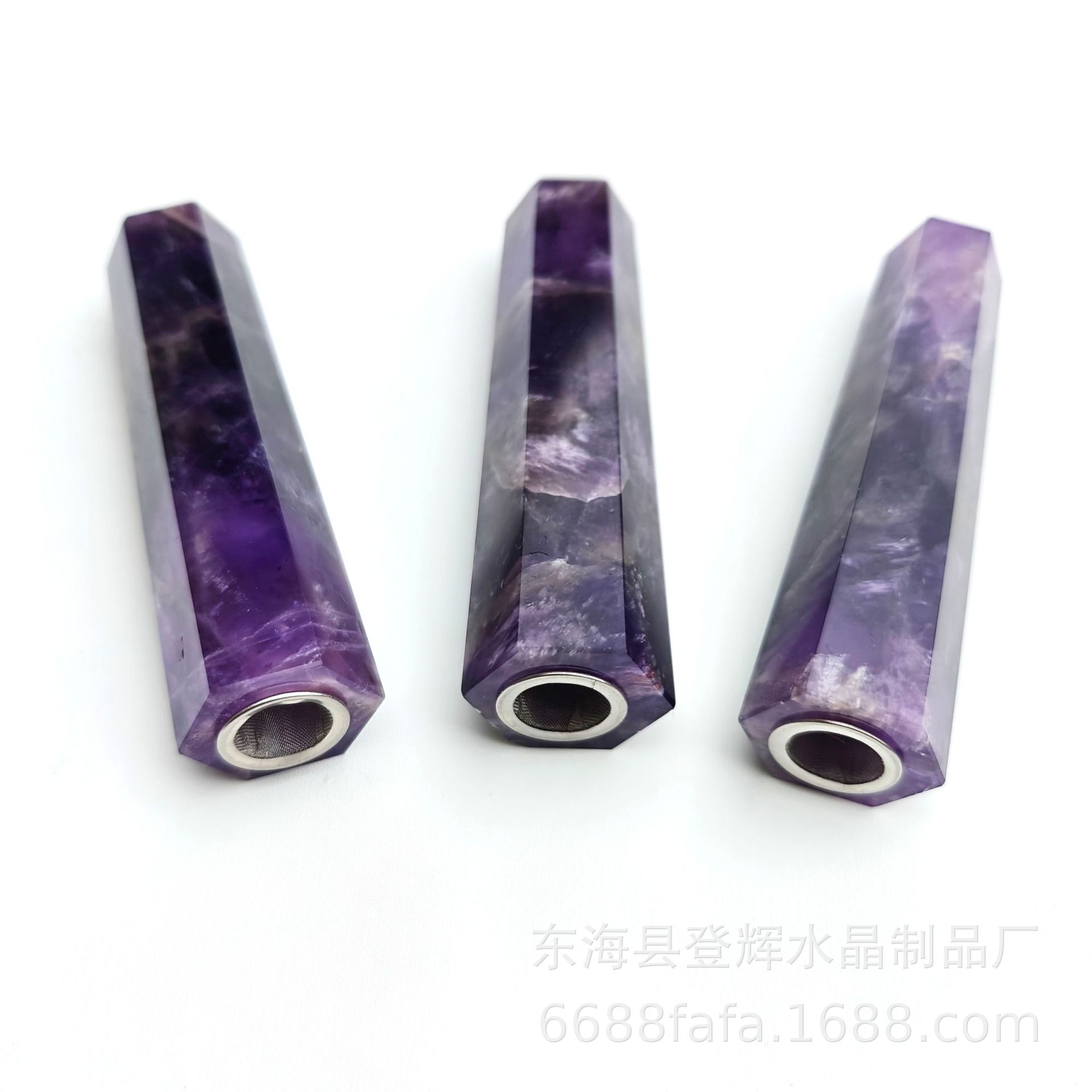 新品天然紫水晶烟斗梦幻六棱柱水晶柱跨境礼品白水晶厂家直销