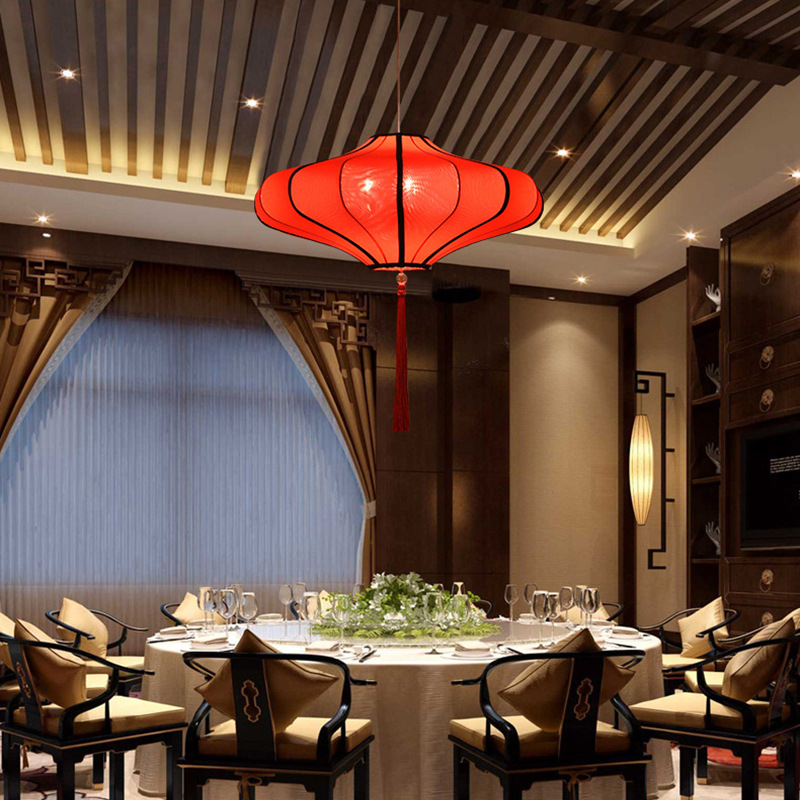 Nuevo estilo chino pantalla de tela araña caliente olla restaurante lámpara estilo chino antiguo rojo linterna restaurante té casa balcón lámpara