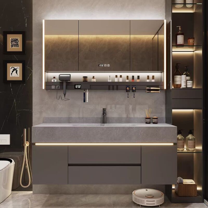 Bathroom Cabinet with Integrated Rock Basin, Washbasin, Bathroom Sink, Simple Solid Wood Bathroom Cabinet with Integrated Rock Basin, Washbasin, Bathroom Sink, Simple Solid Wood