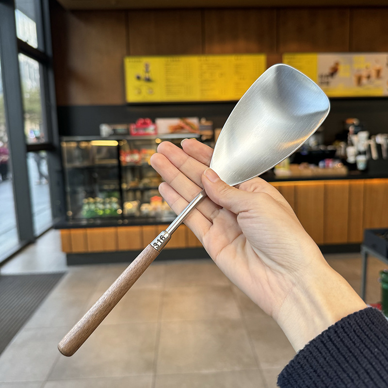 【Estilo Retro de Lujo Ligero】Espátula de Madera de Nogal y Acero Inoxidable 316, Cuchara para Servir, Espátula de Cocina, Cuchara Multiusos para Mezclar y Servir Arroz