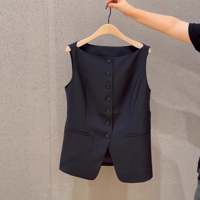 2025 Summer New Fashion Elegant Versatile Slim Sleeveless Vest Women's Korean Style Black Casual Work Clothing Style Top 2025 Summer New Fashion Elegant Versatile Slim Sleeveless Vest Women's Korean Style Black Casual Work Clothing Style Top
