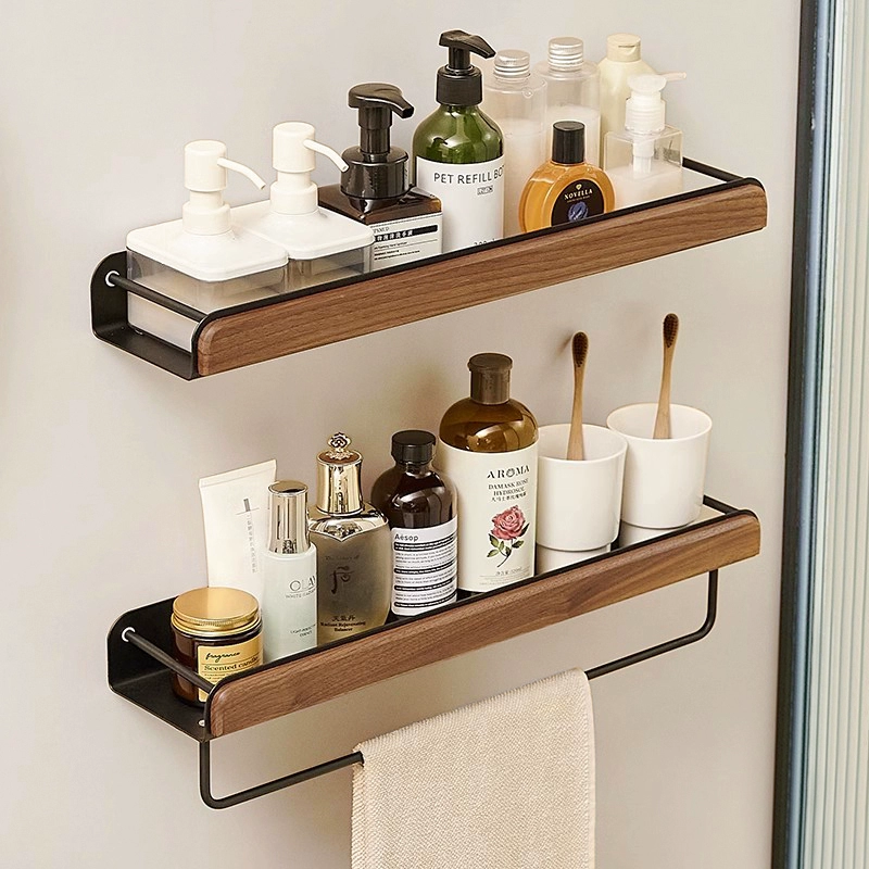 Полка для хранения в ванной комнате из орехового дерева без перфорации, ванная комната, унитаз, умывальник, вешалка для полотенец, настенная