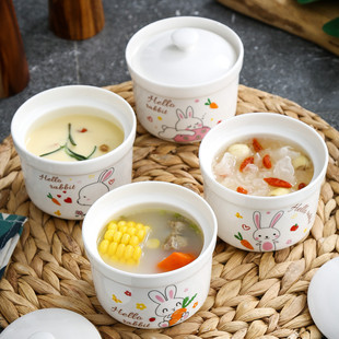 Ceramic Stew Pot with Lid, Water-Proof Stew Bird's Nest, Supplement Stew Pot, One-Person Household Liner Stew Pot, Mini Steaming, Medium and High