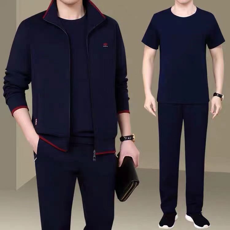 845 collar and cuffs with red edge sapphire blue three-piece set [with short-sleeved t]