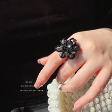 浪漫季节法式复古立体水晶荷花戒指轻奢手工编织温柔气质指环批发