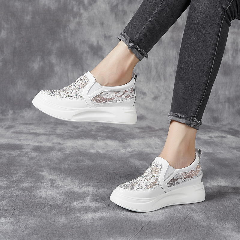 Guangzhou Manufacturer Summer Inner Heightening Mesh Women's Shoes Rhinestone Sports Casual Shoes Thick-Soled White Shoes for Women Guangzhou Manufacturer Summer Inner Heightening Mesh Women's Shoes Rhinestone Sports Casual Shoes Thick-Soled White Shoes for Women