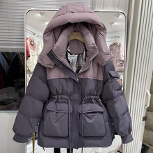 中长款羽绒服女2025年新款拼接撞色收腰白鸭绒加厚外套