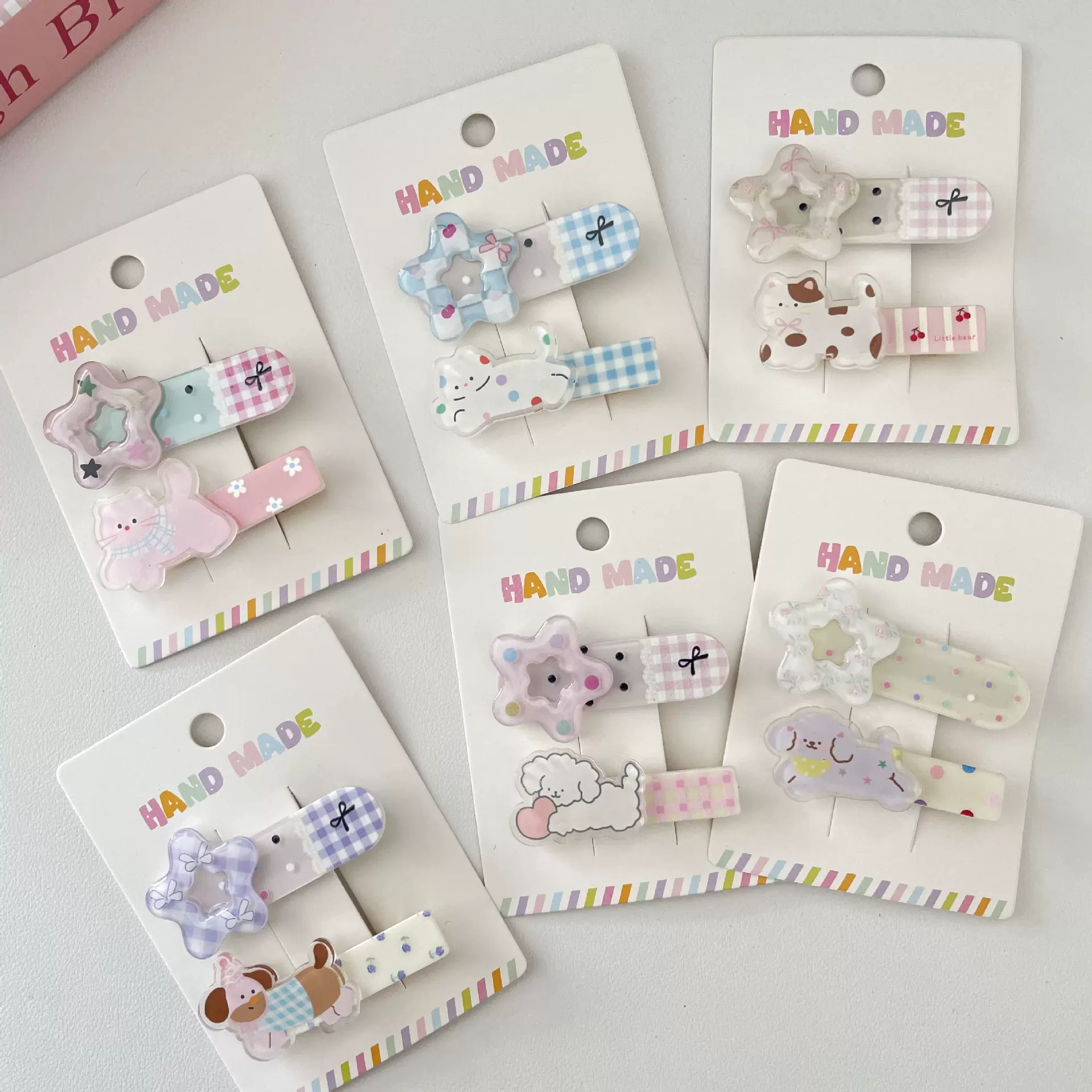 新款少女心小猫小狗长条发夹可爱日系刘海夹边夹碎发卡通头饰百搭