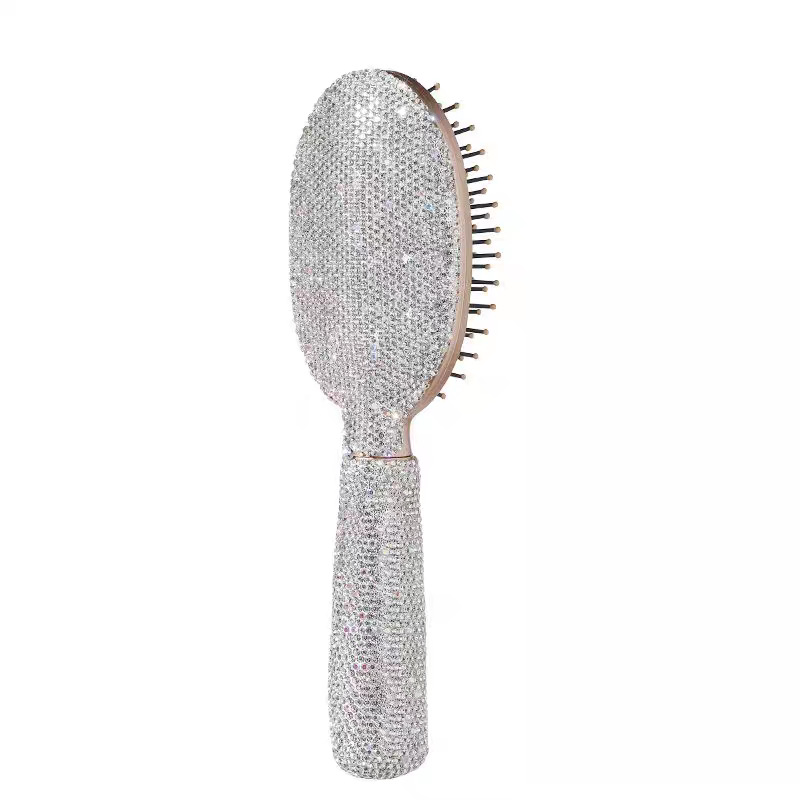 Alto aspecto champán diamante incrustado placa grande peine para las niñas, el hogar no duele el pelo masaje cojín de aire peine ins peluquería peine del pelo