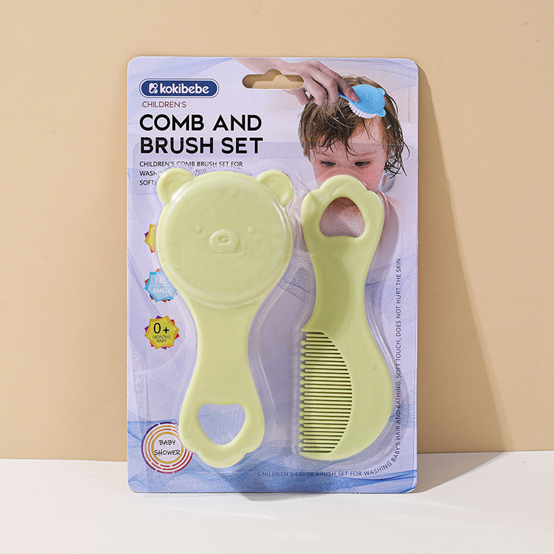Juego de cuidado del bebé, cepillo de peine para bebé recién nacido, cepillo de limpieza de cuidado de dibujos animados de oso, productos maternos e infantiles al por mayor