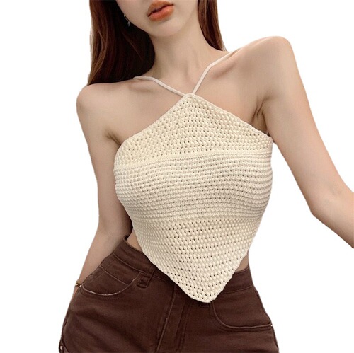 Pure lust style sexy backless lace-up knitted camisole female hollow hot girl slim fit sleeveless halterneck short top