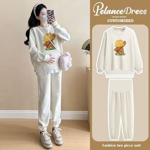Pregnant women's clothing autumn suit 2024 new autumn and winter loose slim fake two casual sports pants a set of wear