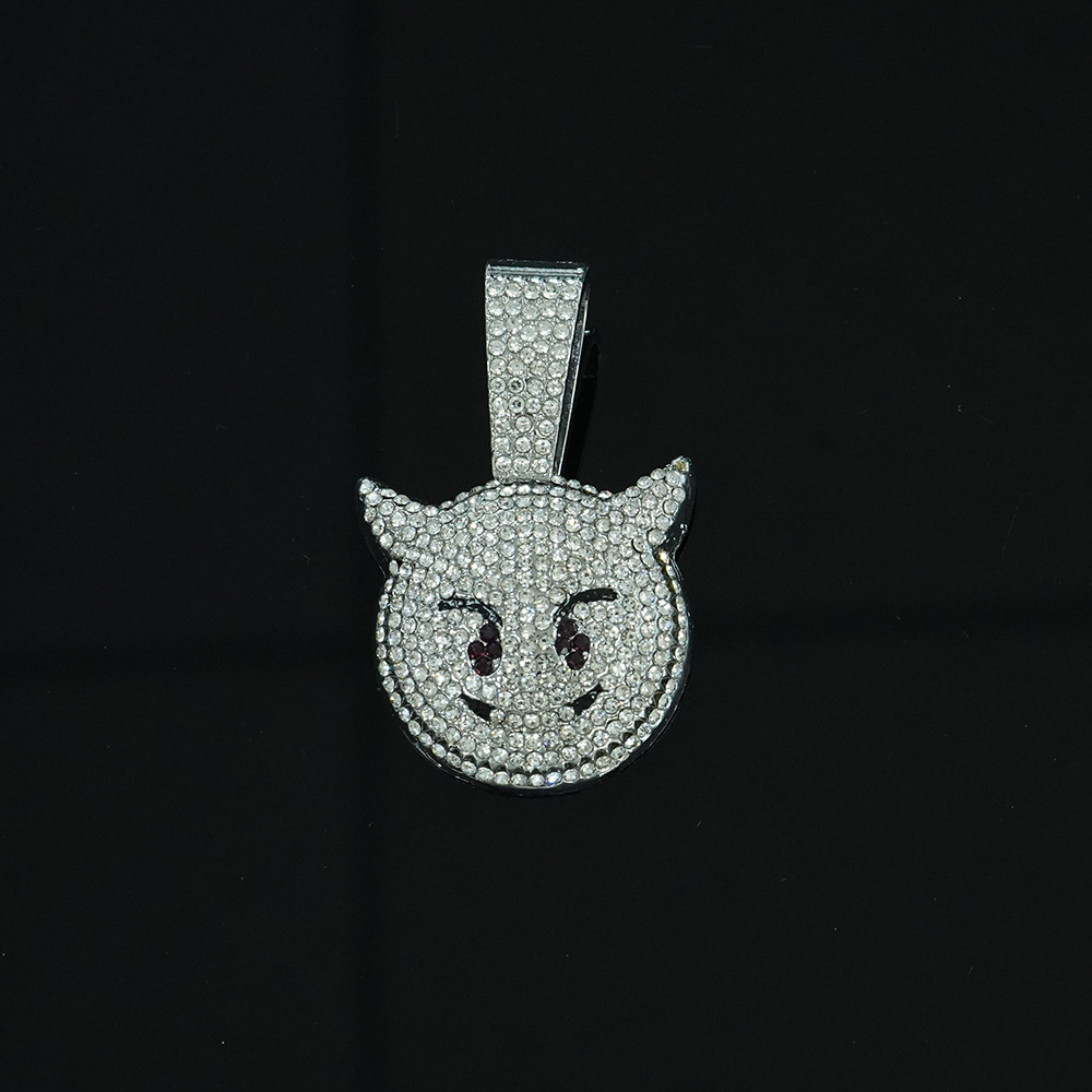 Collar de Moda con Colgante de Diablillo, Estilo Hip-Hop, con Diamantes, Cadena Cubana, Joyería Ligera de Lujo para Halloween
