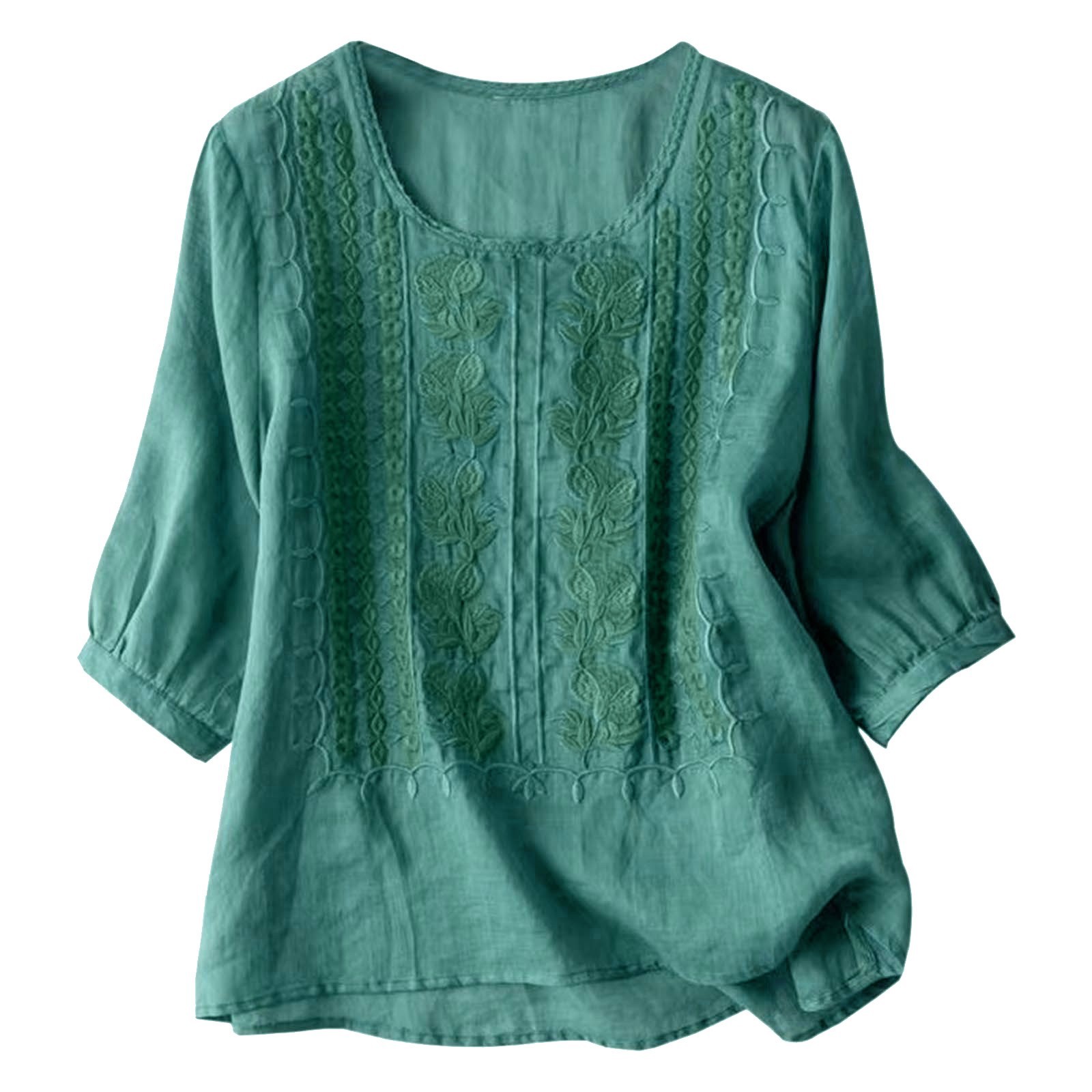 Medium Sleeve Top Women's Heavy Industry Embroidery Loose Literary Retro Cotton And Linen T-shirt Nostalgia Thin Breathable Cotton And Linen Top_ecoleips.com